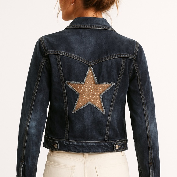 Aeropostale Jackets & Blazers - Aeropostale Rhinestone Star Patched Reworked Distressed Blue Black Denim Jacket
